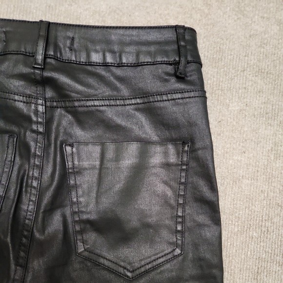 Zara Woman Slim Fit Coated Cropped Pants Size 6 Black Skinny Raw Hem High Rise - Picture 7 of 7